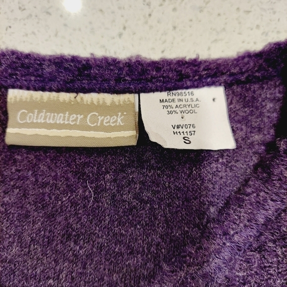 Coldwater Creek Women's Cardigan Wool Blend Small Embroidered Purple   Made USA - Picture 8 of 12
